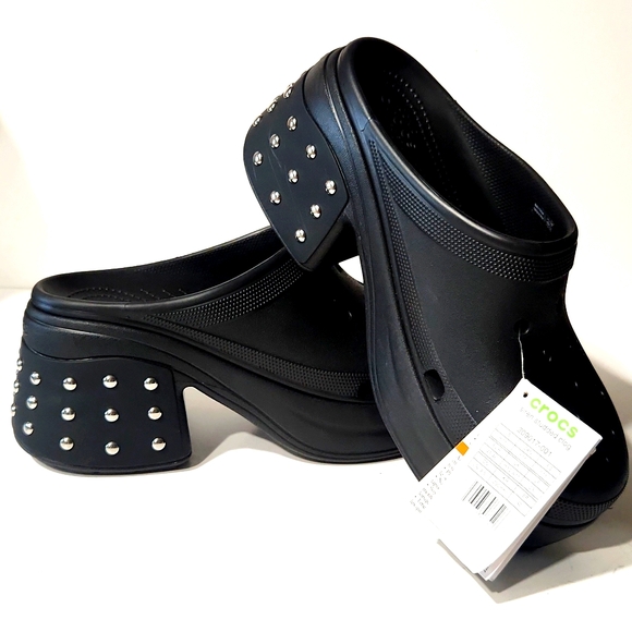 NEW! Crocs Siren Studded Platform Clog Slip-On Black Shoes - Picture 16 of 16